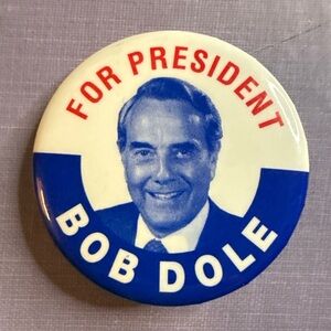 Bob Dole For President Campaign Button Pinback White Top